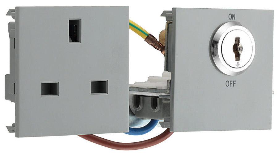 BG EMKYSWSG Euro Module 13A DP Key Controlled Switched Socket - Grey