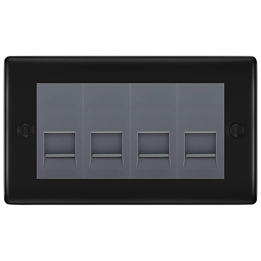 BG Nexus Matt Black 4 Gang IDC Secondary Telephone Socket - Grey Insert