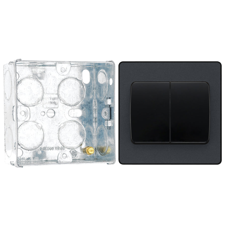 BG Evolve Matt Grey 2G Wide Rocker Light Switch PCDMG42WB with 35mm Steel Back Box