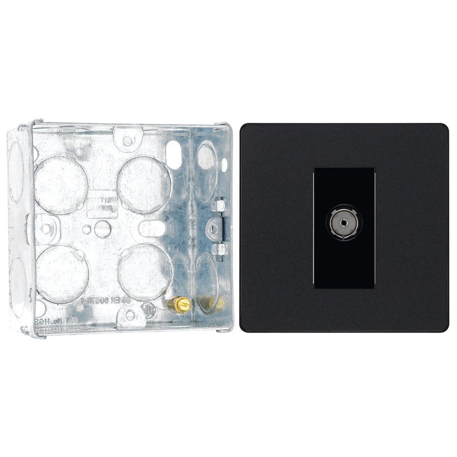 BG Evolve Matt Black Single Co-Axial Socket PCDMB60B with 35mm Steel Back Box