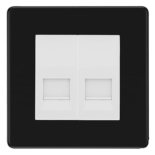 BG Screwless Matt Black Double IDC Secondary Telephone Socket - White Insert