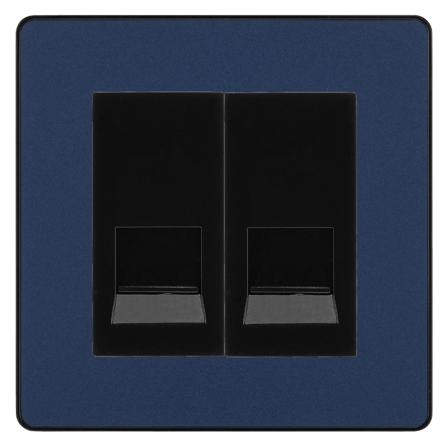 BG Evolve Matt Blue Double Secondary Telephone Socket, Screw Terminal - Black Insert