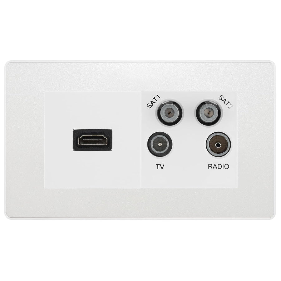 BG Evolve Pearlescent white 4G Faceplate with HDMI + TV/FM/SAT Module - White