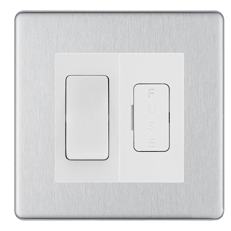 BG Flatplate Screwless Brushed Steel 20A Intermediate Switch & 13A Fused Spur Plate | White Insert