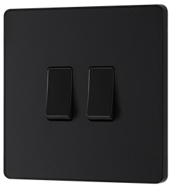 BG Evolve PCDMB42B Matt Black 2 Gang 20A 16AX 2 Way Switch-Black Insert