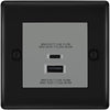 BG Nexus Matt Black 45W USB Wall Socket Euro Module USB-A & C - Grey Insert