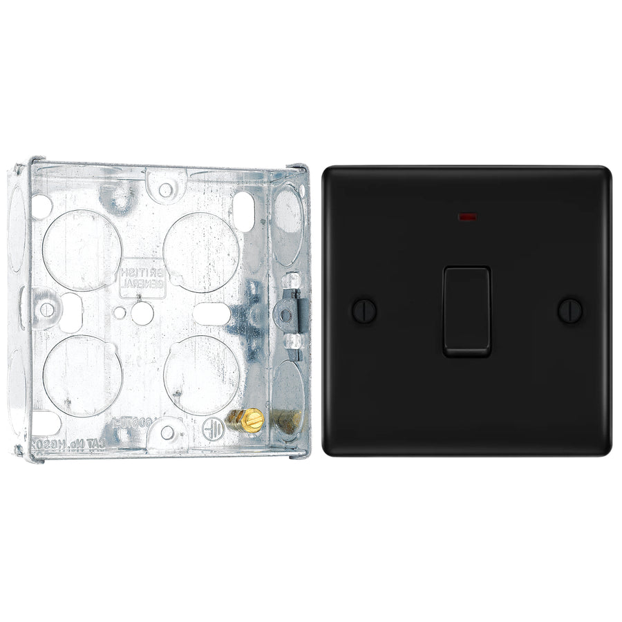 BG Nexus Matt Black 20A Double Pole Neon Switch NFB31 with 25mm Steel Back Box