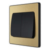 BG Evolve Satin Brass 2 Gang Wide Rocker Light Switch PCDSB42WB with 25mm Steel Back Box