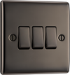 BG NBN43 Nexus Metal Black Nickel 3 Gang 10A 10AX 2 Way Plate Switch