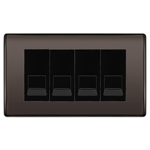 BG Nexus Black Nickel 4 Gang RJ11 Telephone Socket Euro Module - Black Insert