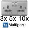 BG Brushed Steel Satin Chrome Double Socket NBS22G Multipack 2 Gang Twin Socket