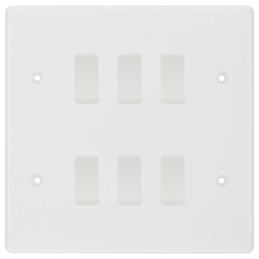 BG White 6 Gang 2 Way Custom Grid Light Switch with Back Box Included