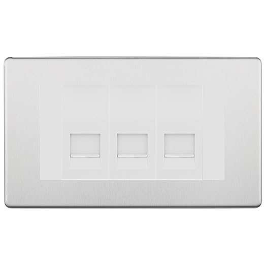 BG Screwless Brushed Steel 3 Gang IDC Secondary Telephone Socket - White Insert