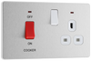 PCDBS70W Front - This Evolve Brushed Steel 45A cooker control unit from British General includes a 13A socket for an additional appliance outlet, and has flush LED indicators above the socket and switch.