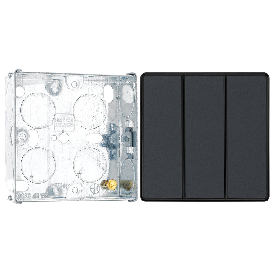 BG Evolve Matt Grey 2 Way Triple Edge to Edge Rocker Switch PCDMG43EB with 25mm Steel Back Box