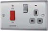 NBS70G Front - This 45A cooker control unit from British General includes a 13A socket for an additional appliance outlet, and has flush LED indicators above the socket and switch.