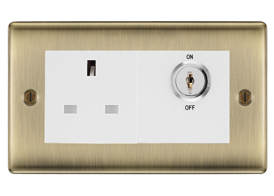 BG Nexus Antique Brass 13A Double Pole Key Controlled Socket – White Inserts