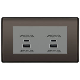 BG Black Nickel 4G Faceplate with 45W USB A+C Charger Modules - Grey Insert