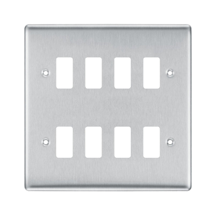 BG Nexus GNBS8 Grid Brushed Steel 8 Gang Front Plate