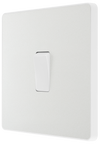 PCDCL13W Side - This Evolve pearlescent white 20A 16AX intermediate light switch from British General should be used as the middle switch when you need to operate one light from 3 different locations, such as either end of a hallway and at the top of the stairs.