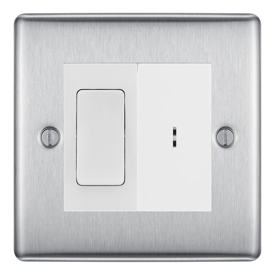 BG Nexus Brushed Steel 20A Secret Key Switch with 20A Double Pole Switch - White Insert