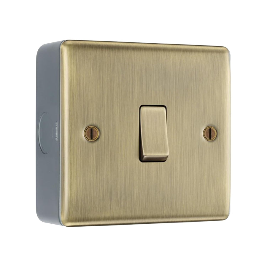Antique Brass 1 Gang Single Light Switch & Surface Pattress Back Box