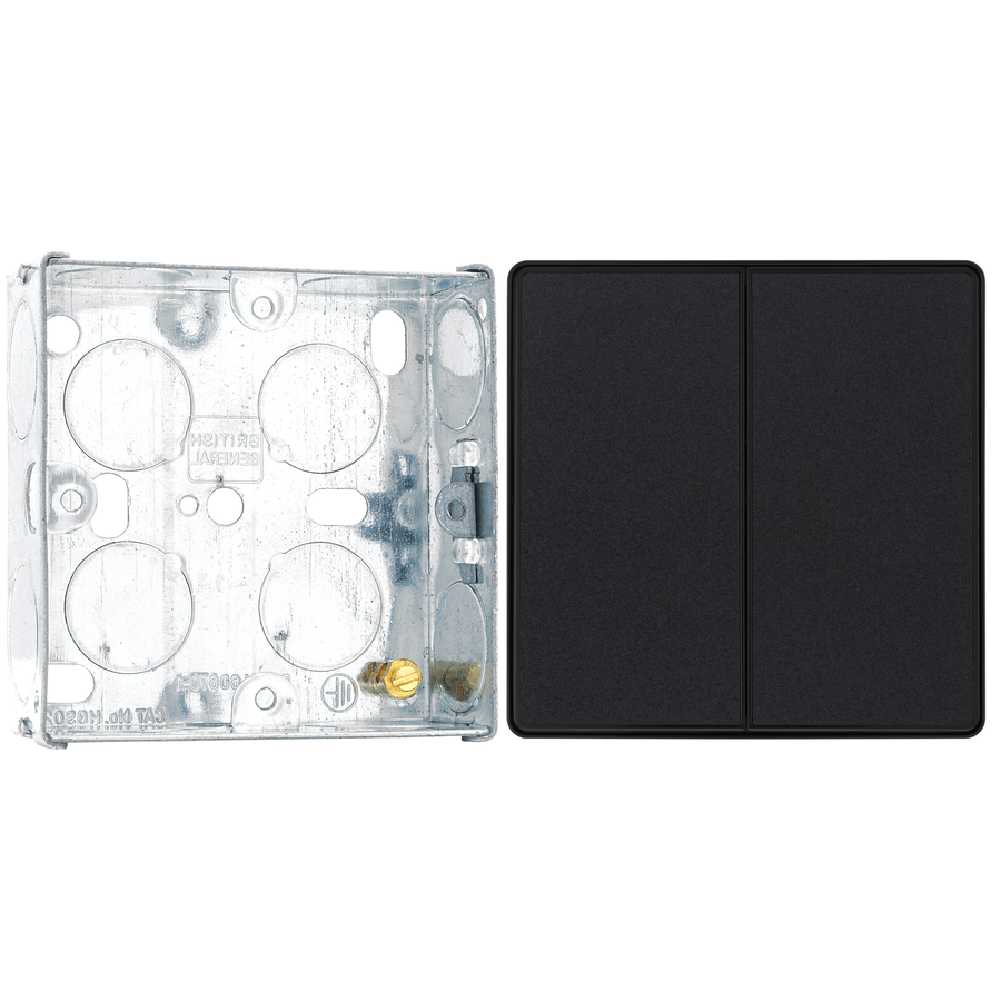 BG Evolve Matt Black 2 Way Double Edge to Edge Rocker Switch PCDMB42EB with 25mm Steel Back Box