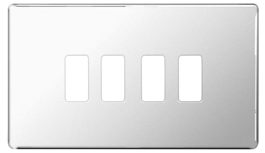 BG Nexus GFPC4 Grid Polished Chrome Screwless 4 Gang Front Plate