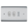 BG Brushed Steel 3 Gang Light Switch 2x Trailing Edge LED Dimmer 1x 2 Way Custom Switch