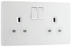 PCDCL22W Front - This Evolve pearlescent white 13A double switched socket from British General has been designed with angled in line colour coded terminals and backed out captive screws for ease of installation, and fits a 25mm back box making it an ideal retro-fit replacement for existing sockets. 