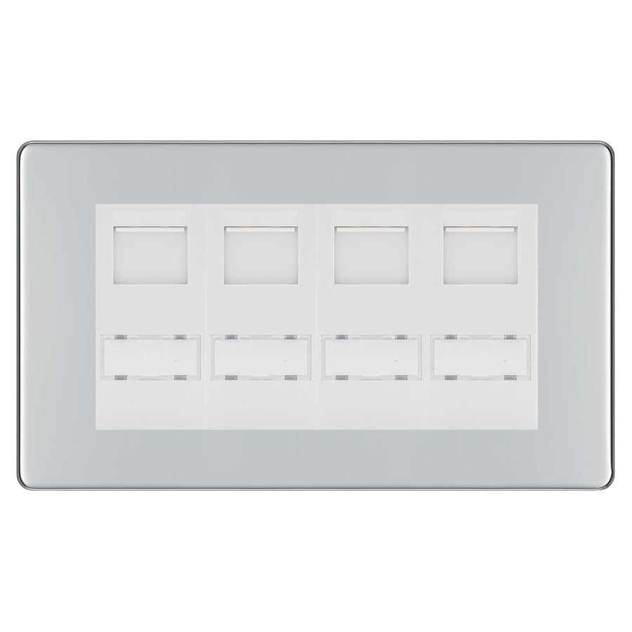 BG Screwless Polished Chrome 4 Gang RJ45 Cat6 Data Socket White Inserts