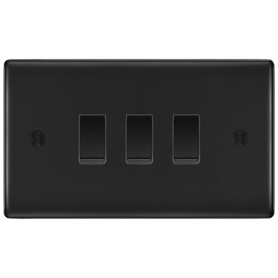 BG Matt Black 3 Gang light Switch in Double Format Custom Grid