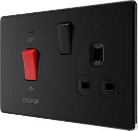 BG Matt Black 45A DP Double Cooker Switch Indicator FFB72