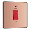 BG Evolve Polished Copper 45A 2 Pole Neon Cooker Switch PCDCP74B with 25mm Steel Back Box