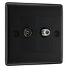BG Nexus Matt Black Double 1x Co-Axial 1x Satellite Socket NFB65 with 25mm Steel Back Box