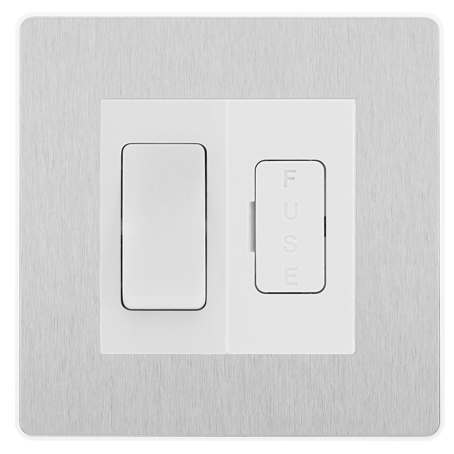 BG Evolve Brushed Steel 2 Way Light Switch & 13A Fused Spur Plate | White Insert