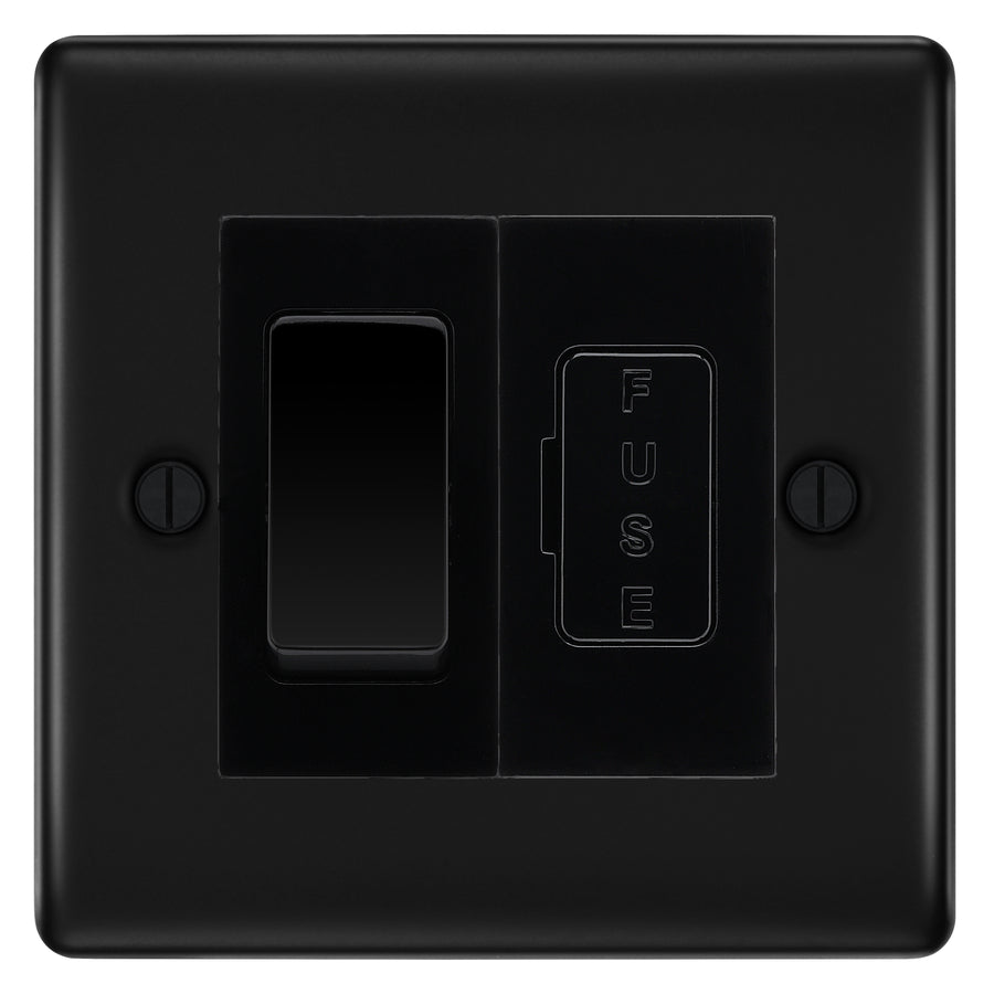 BG Nexus Metal Matt Black 20A Double Pole Switch & 13A Fused Spur Plate | Black Insert