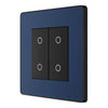 BG Evolve Matt Blue 2 Gang 200W Trailing Edge Secondary Touch Dimmer PCDDBTDS2B with 25mm Steel Back Box