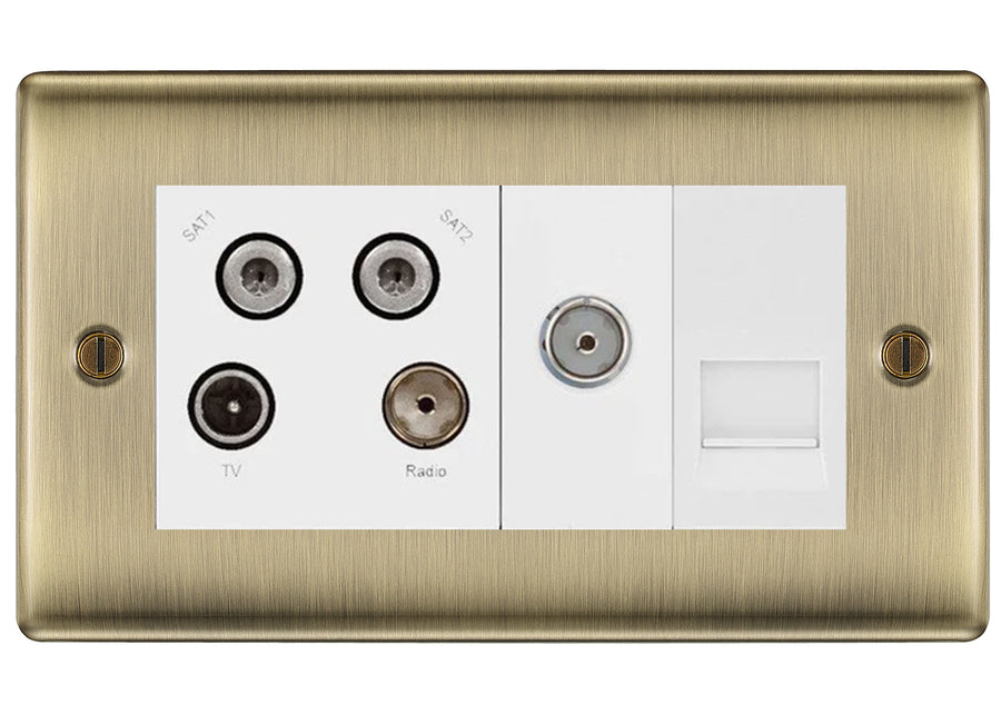 BG Nexus Metal Antique Brass Quadplex Combination TV Socket NAB69W
