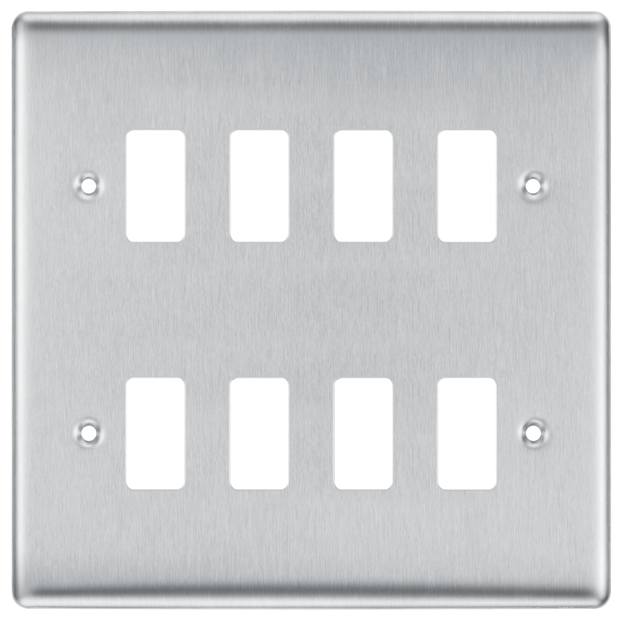 BG RNBS8 Nexus Grid Brushed Steel 8 Module Front Plate