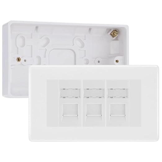 BG Nexus White RJ45 CAT6 Module with 3 Gang Faceplate, 3 Port Network Socket & 32mm Back Box (White Insert)