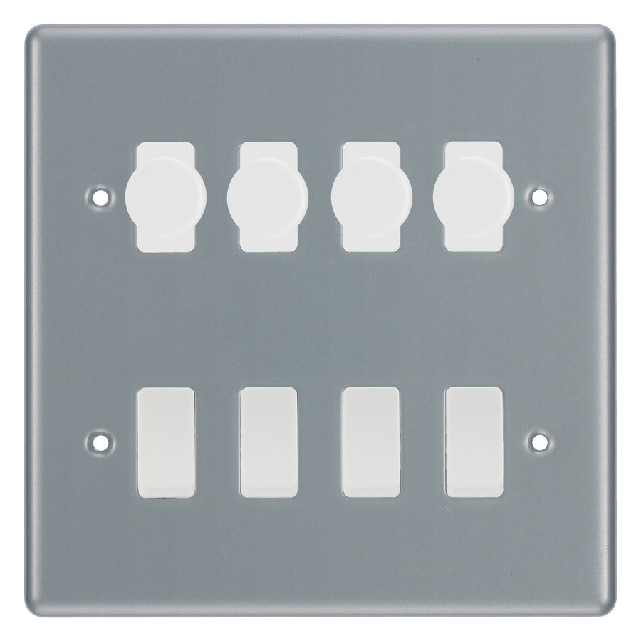 BG Metal Clad 8 Gang Switch 4x LED Dimmer 4x Intermediate Custom Grid Switch