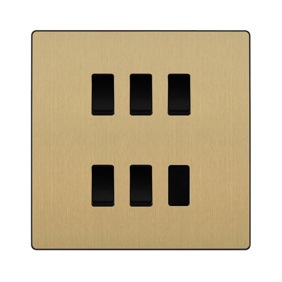 BG Evolve Satin Brass 5 Gang Intermediate Custom Grid Light Switch with Back Box Included