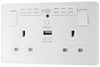 PCDCL22UWRW Front - This Evolve pearlescent white 13A double power socket with integrated Wi-Fi Extender from British General will eliminate dead spots and expand your Wi-Fi coverage.