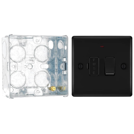 BG Nexus Matt Black 13A Neon Switched Fused Connection Unit NFB52 with 35mm Steel Back Box
