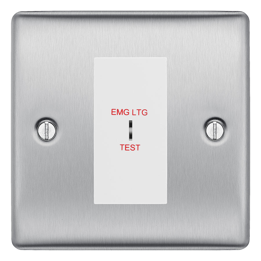 BG Nexus Metal Brushed Steel 20AX 2 Way Emergency Lighting Test Key Switch - White Insert