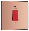 PCDCP74B Front - This Evolve Polished Copper 45A double pole switch with indicator from British General is ideal for use with cookers and ovens.