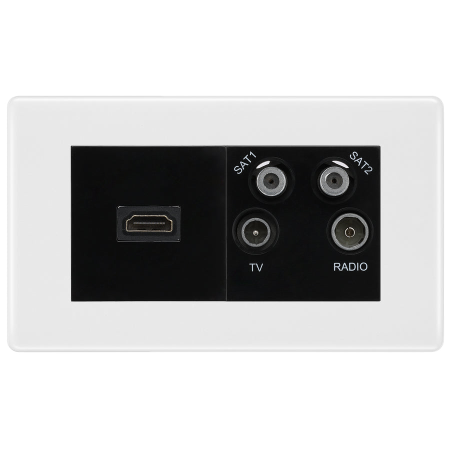BG Nexus White Moulded 4G Faceplate with HDMI + TV/FM/SAT Module - Black Insert
