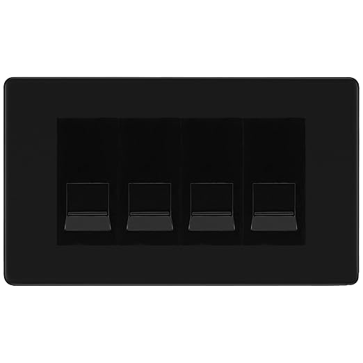 BG Screwless Matt Black 4 Gang IDC Secondary Telephone Socket - Black Insert