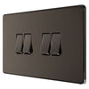 BG Screwless Black Nickel 20A 16AX 2 Way Quadruple Light Switch FBN44 with 35mm Steel Back Box